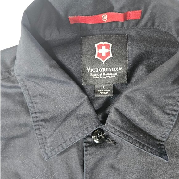 Victorinox Men's L Black Long Sleeve Button-Up Shirt Jacket Swiss Army Knife - Picture 5 of 9